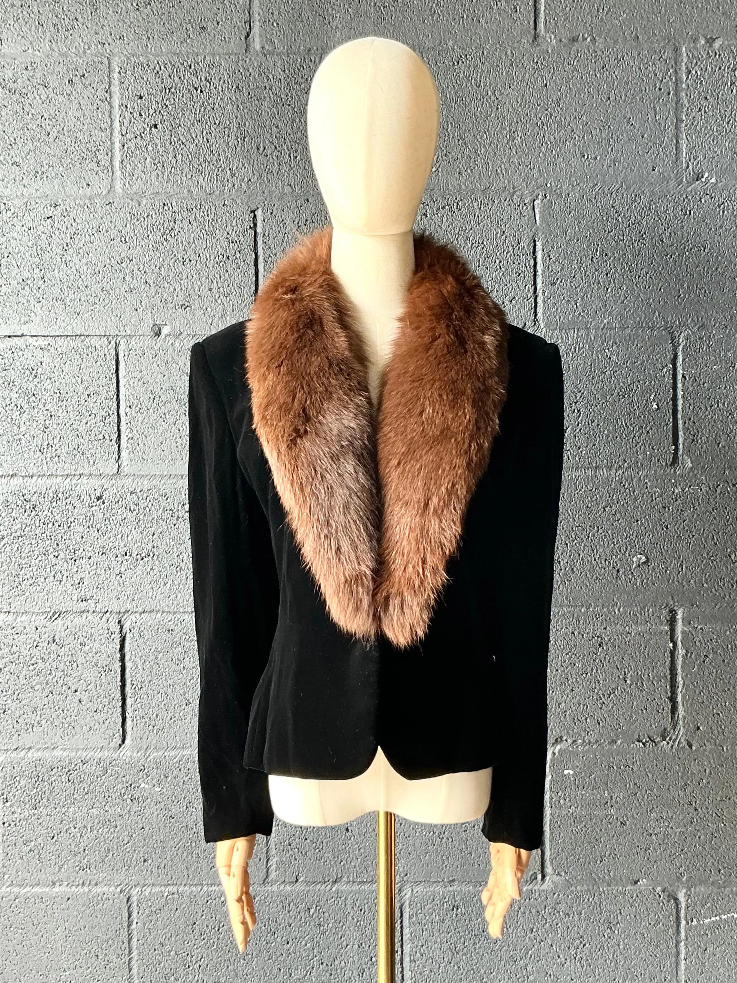Vintage Gloria Sachs Black Jacket with Fur Trim Collar — additional photo 2