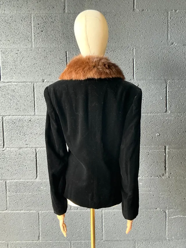 Vintage Gloria Sachs Black Jacket with Fur Trim Collar — additional photo 7