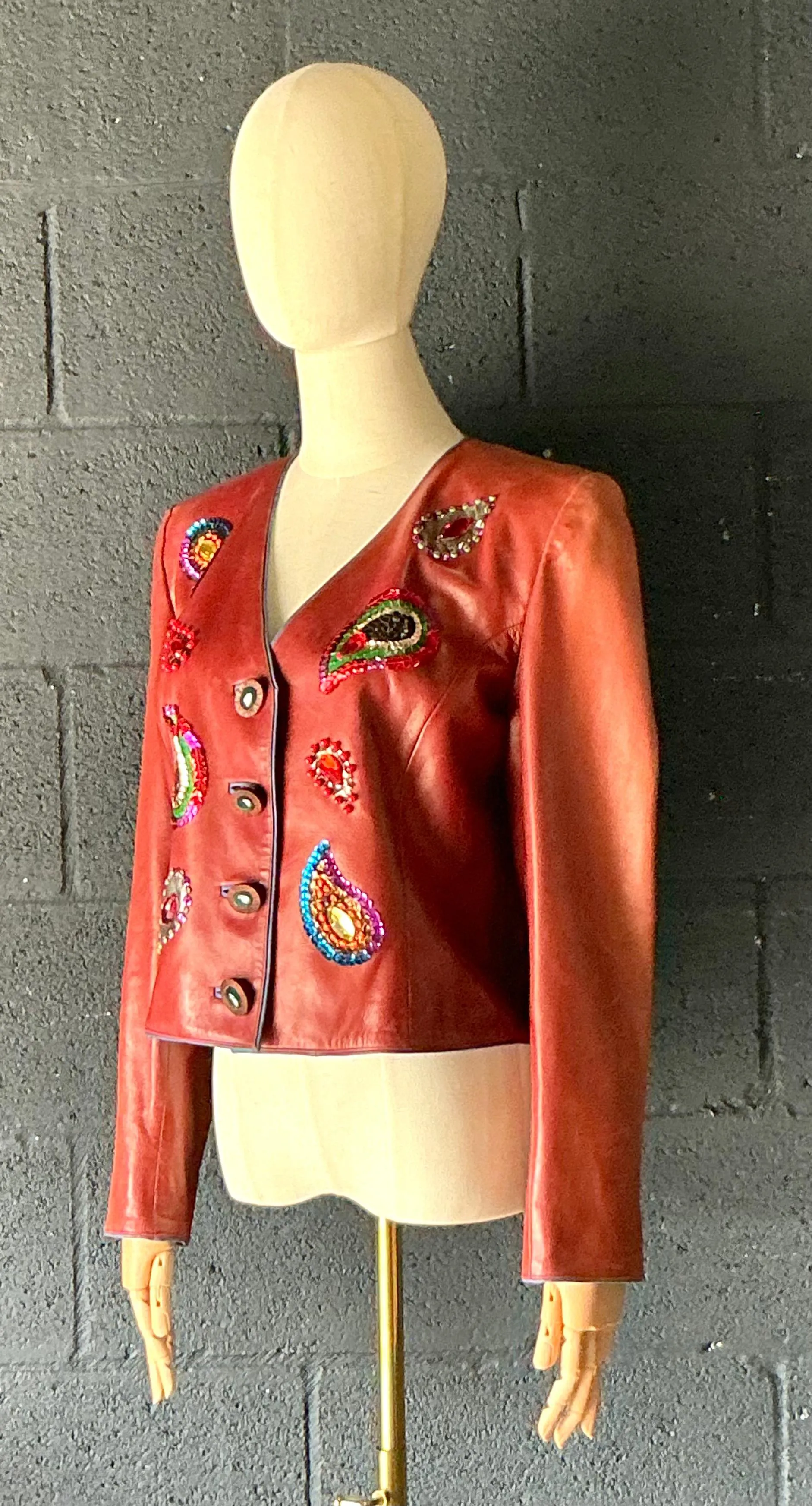 Vintage Yves Saint Laurent Rive Gauche Embellished Leather Jacket — additional photo 1