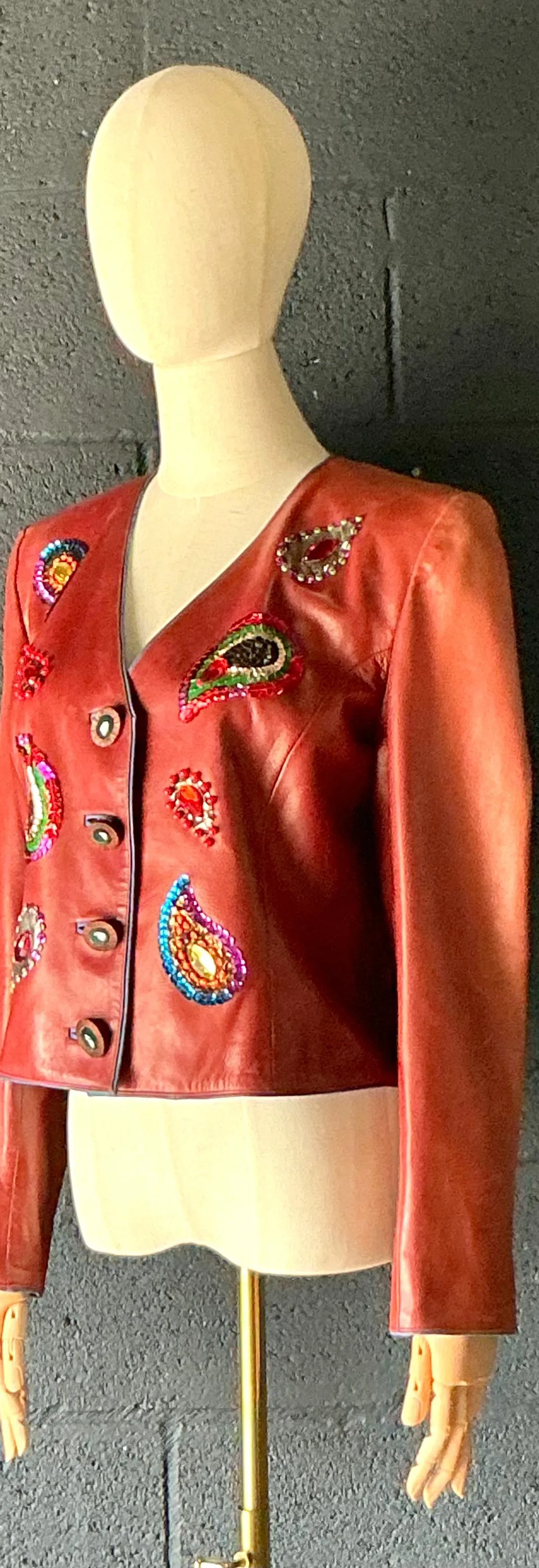 Vintage Yves Saint Laurent Rive Gauche Embellished Leather Jacket — additional photo 1