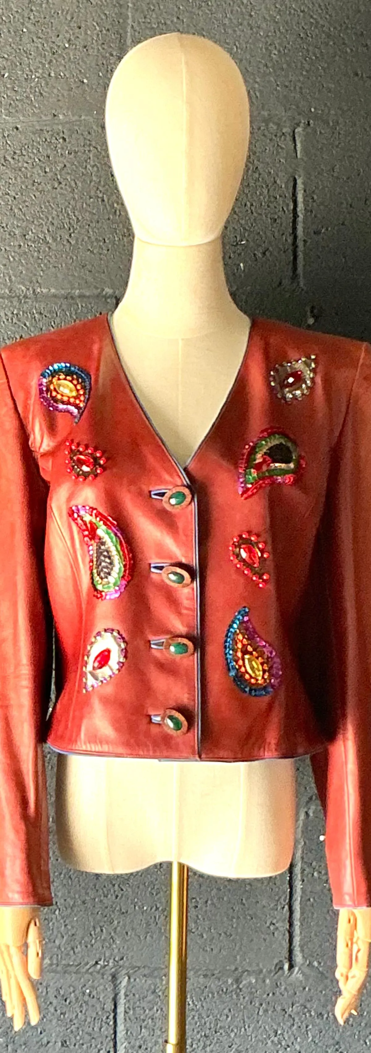 Vintage Yves Saint Laurent Rive Gauche Embellished Leather Jacket — additional photo 2