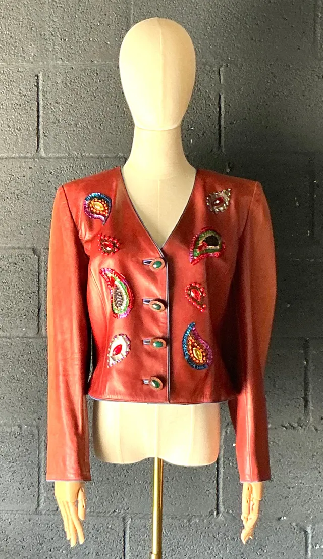 Vintage Yves Saint Laurent Rive Gauche Embellished Leather Jacket — additional photo 2