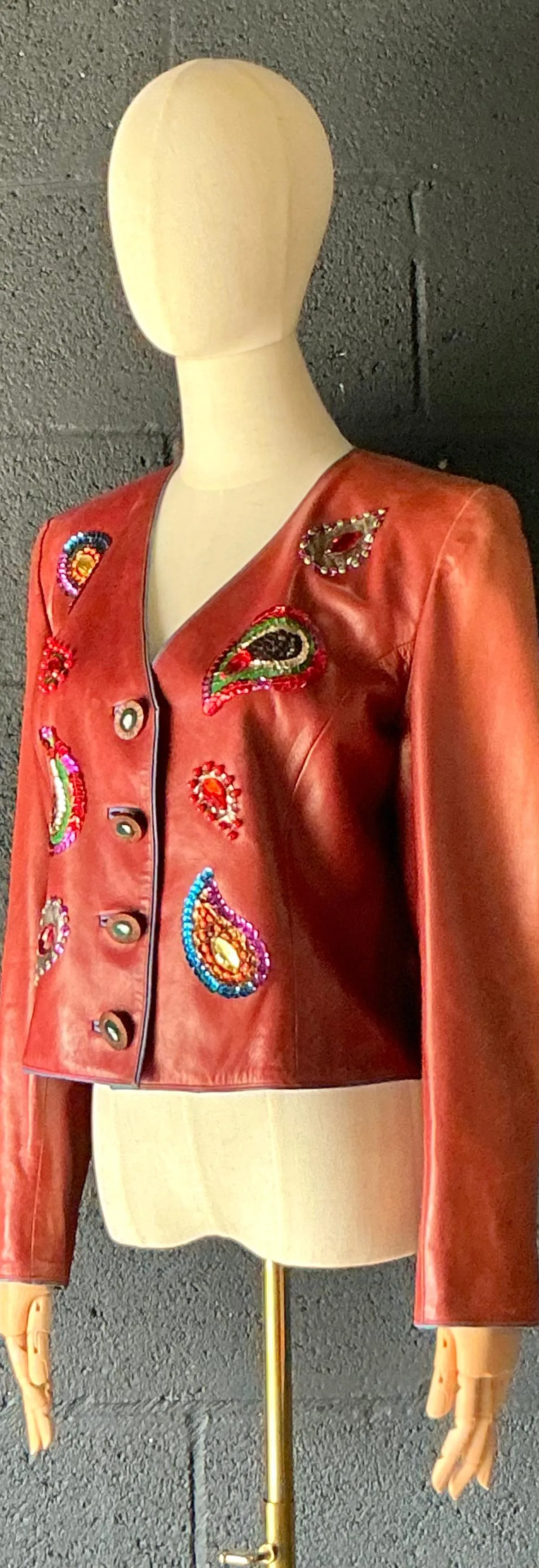 Vintage Yves Saint Laurent Rive Gauche Embellished Leather Jacket — additional photo 3