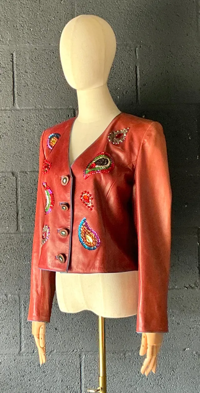 Vintage Yves Saint Laurent Rive Gauche Embellished Leather Jacket — additional photo 3