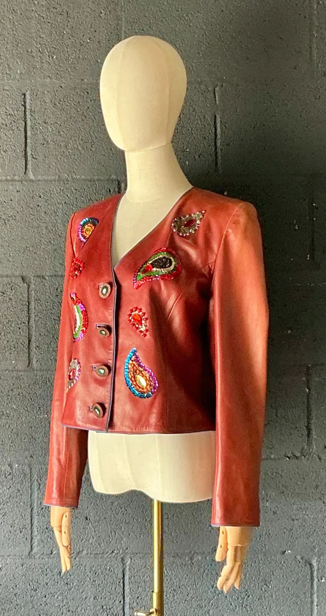 Vintage Yves Saint Laurent Rive Gauche Embellished Leather Jacket — additional photo 4