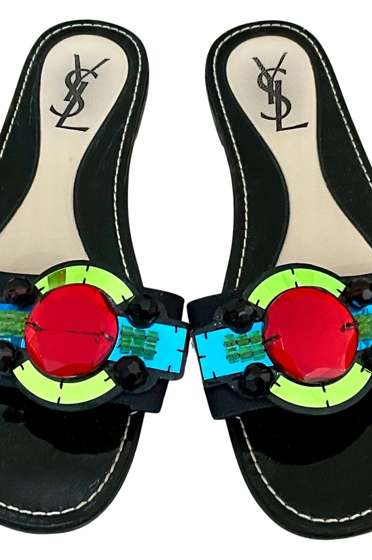 Vintage YSL Paris Black Gem Embellished Sandal