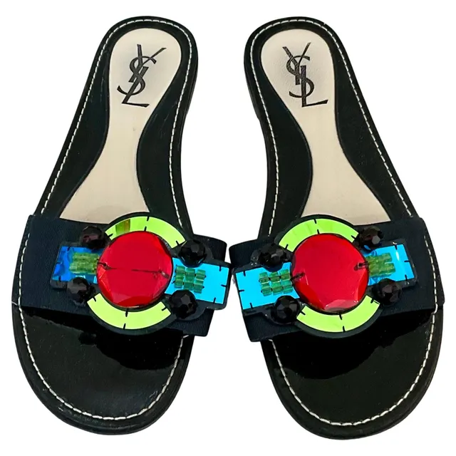 Vintage YSL Paris Black Gem Embellished Sandal — additional photo 1