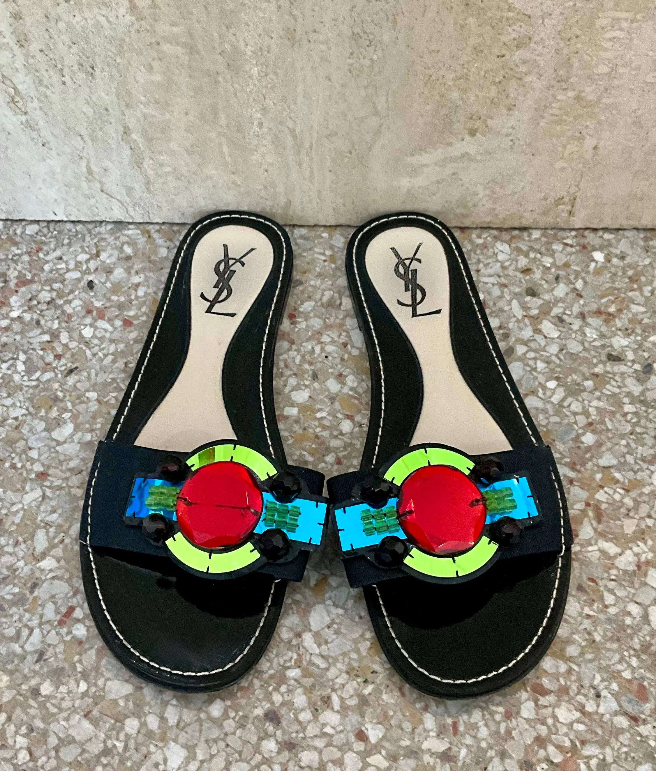 Vintage YSL Paris Black Gem Embellished Sandal — additional photo 2