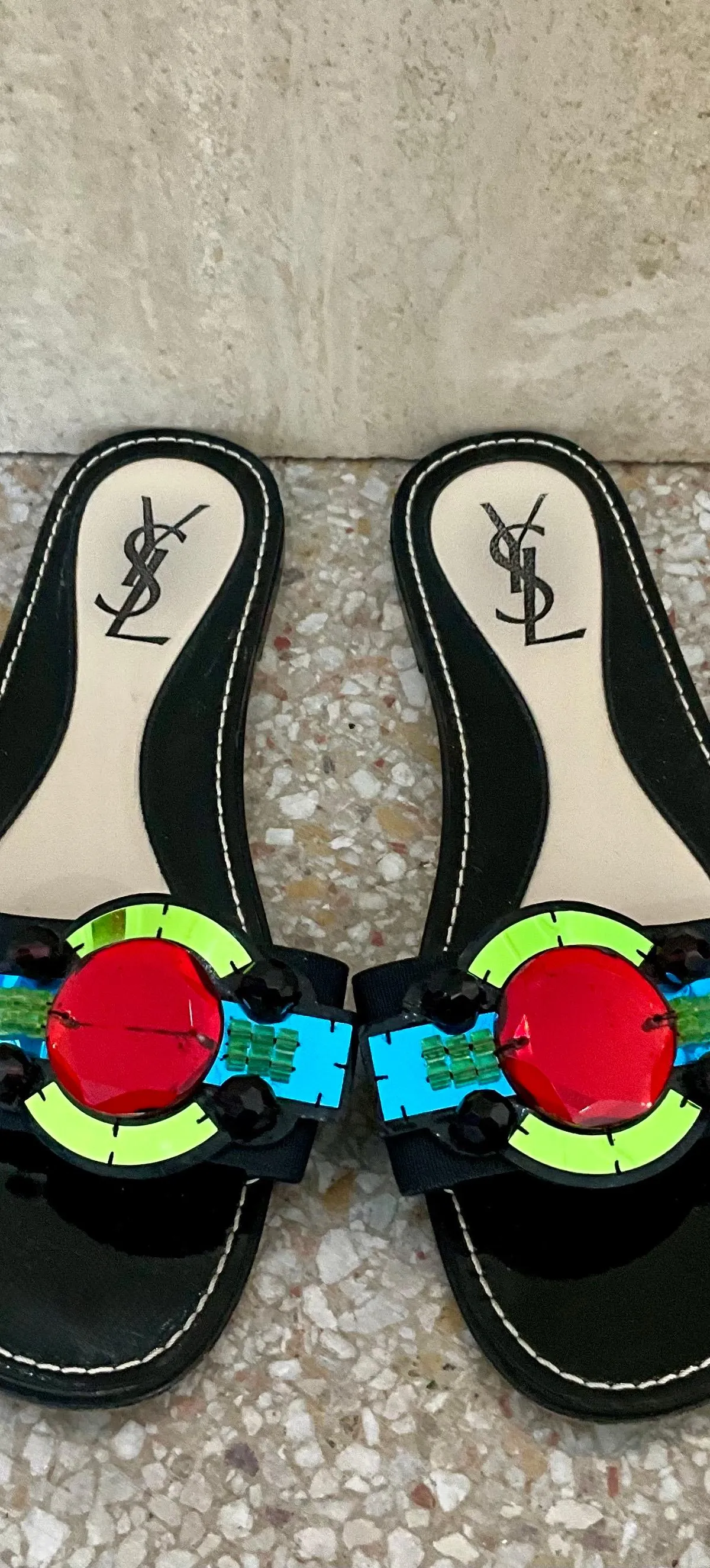 Vintage YSL Paris Black Gem Embellished Sandal — additional photo 1