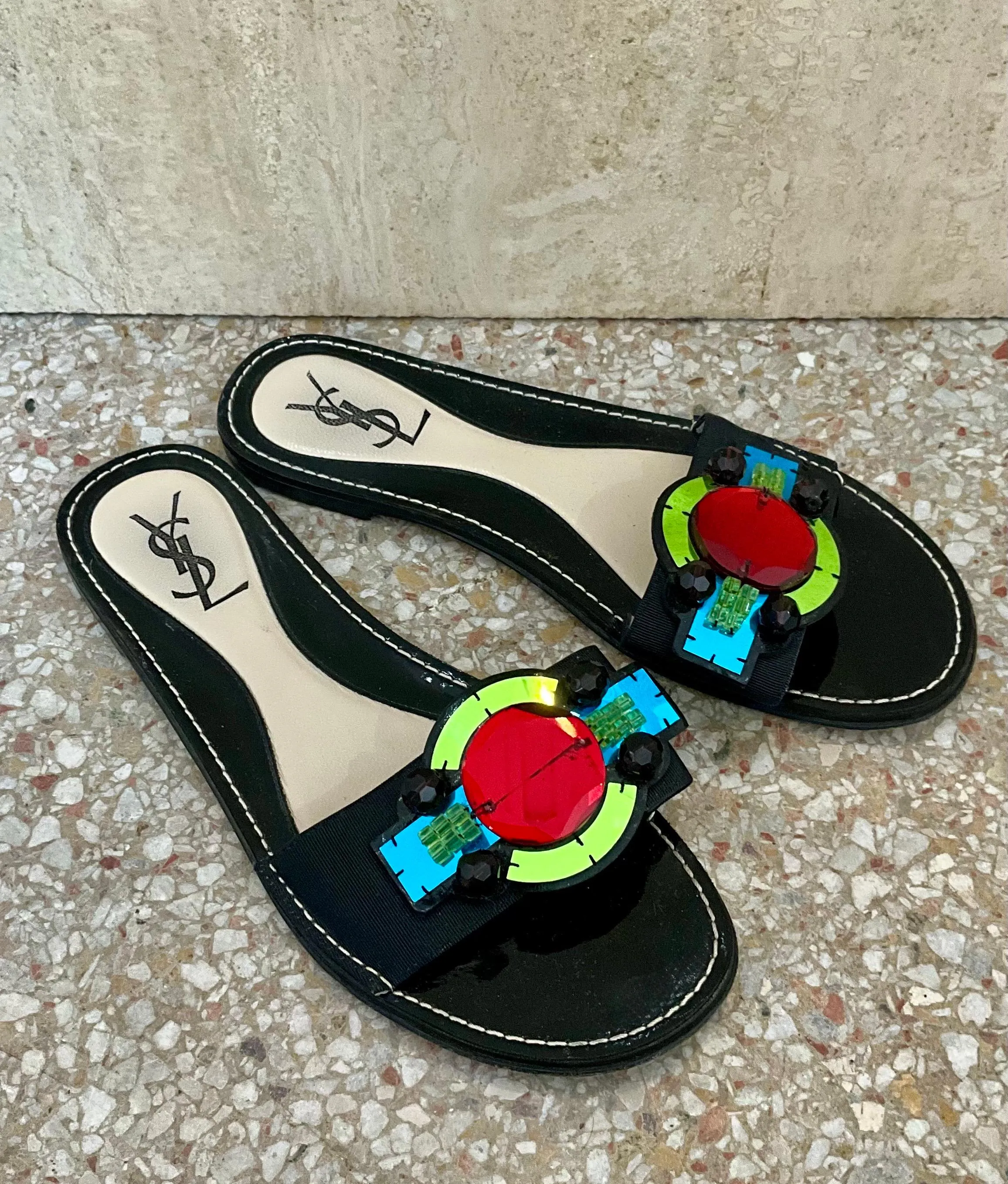 Vintage YSL Paris Black Gem Embellished Sandal — additional photo 3