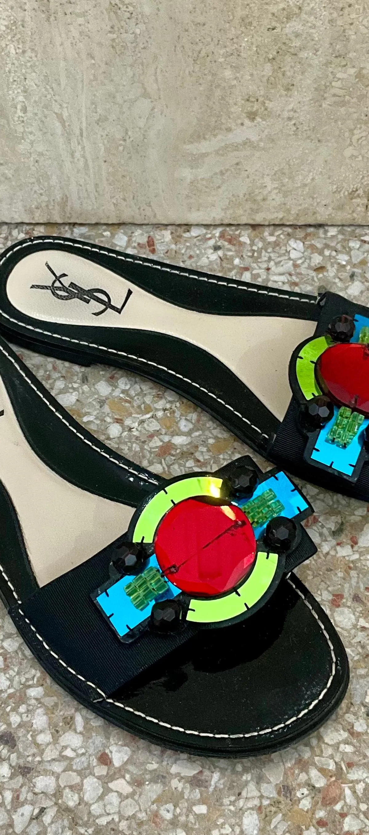 Vintage YSL Paris Black Gem Embellished Sandal — additional photo 2