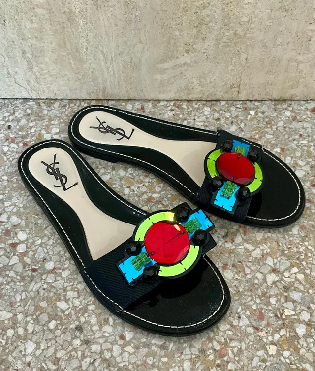 Vintage YSL Paris Black Gem Embellished Sandal — additional photo 3