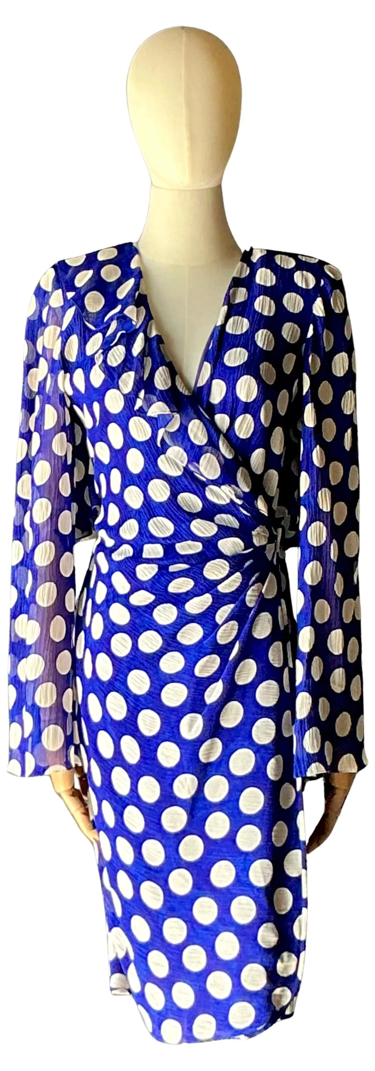 Vintage Emanuel Ungaro Blue & White Polka Dot Dress