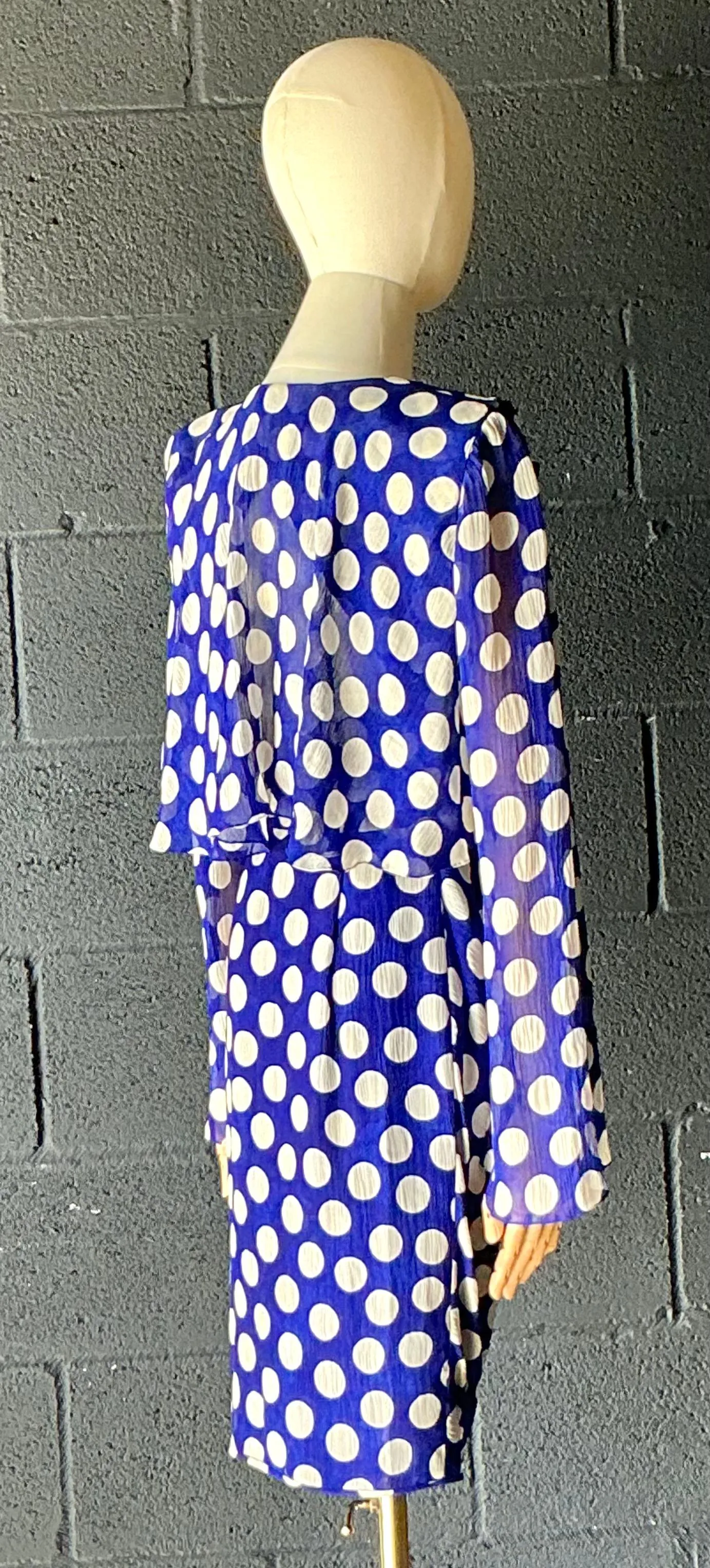 Vintage Emanuel Ungaro Blue & White Polka Dot Dress — additional photo 2