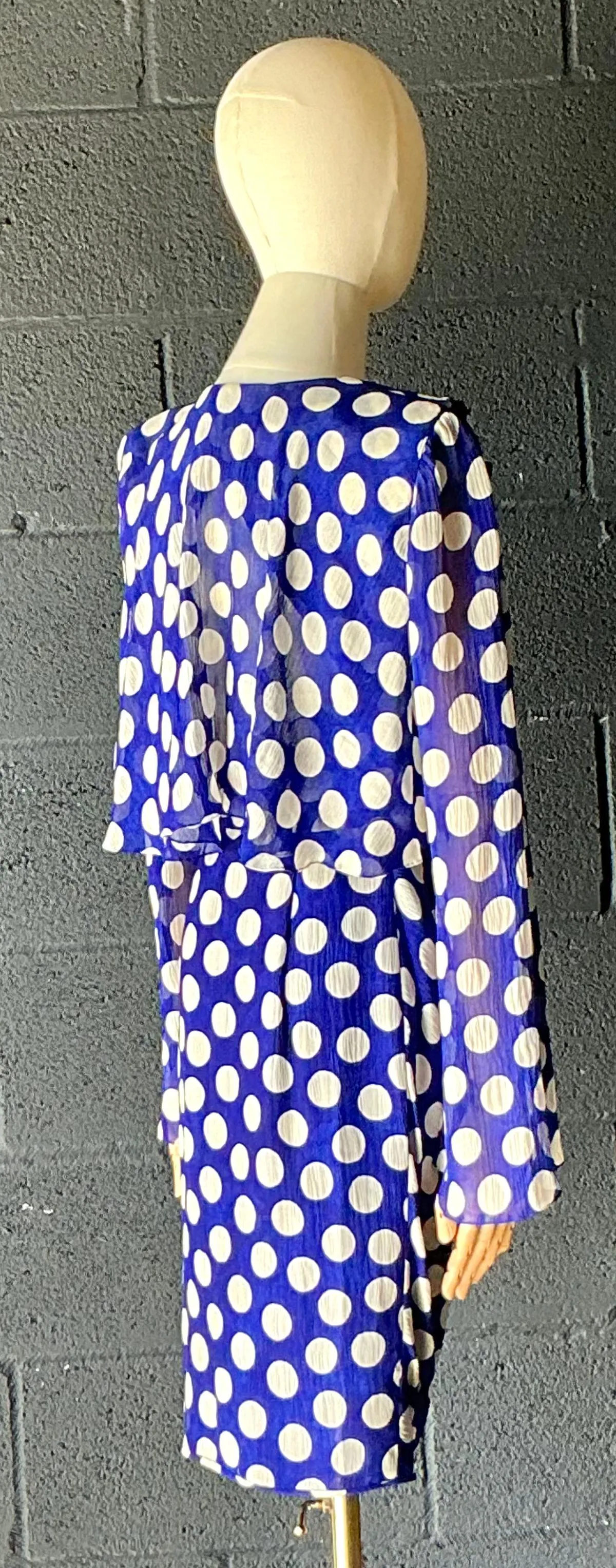 Vintage Emanuel Ungaro Blue & White Polka Dot Dress — additional photo 1