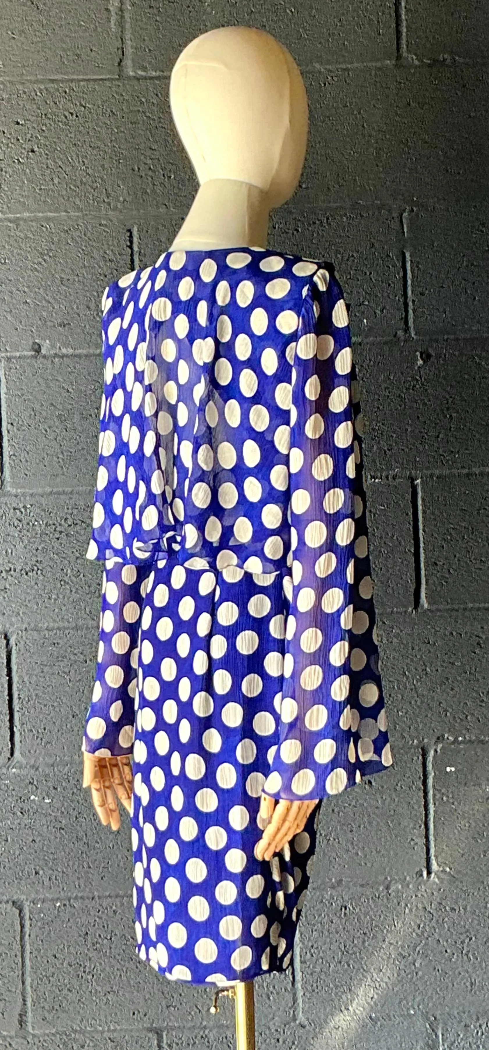 Vintage Emanuel Ungaro Blue & White Polka Dot Dress — additional photo 3