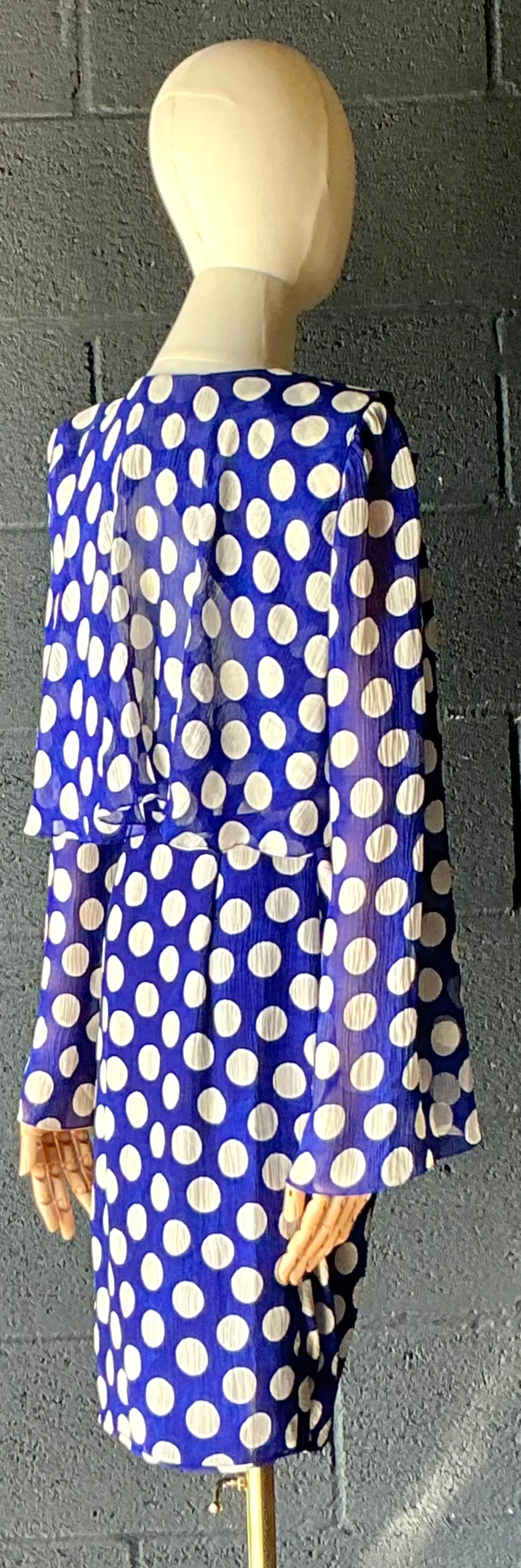 Vintage Emanuel Ungaro Blue & White Polka Dot Dress — additional photo 2