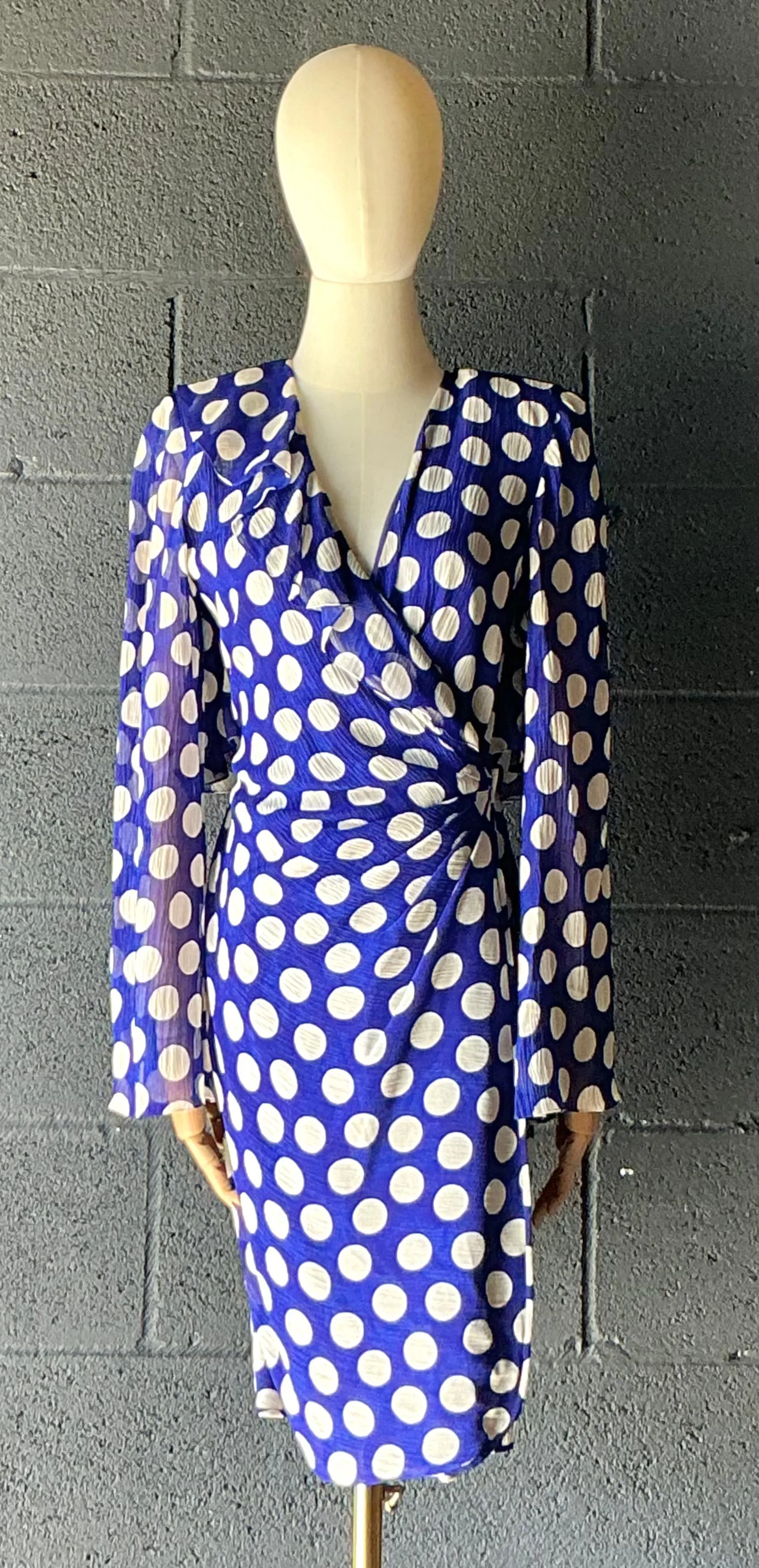 Vintage Emanuel Ungaro Blue & White Polka Dot Dress — additional photo 4