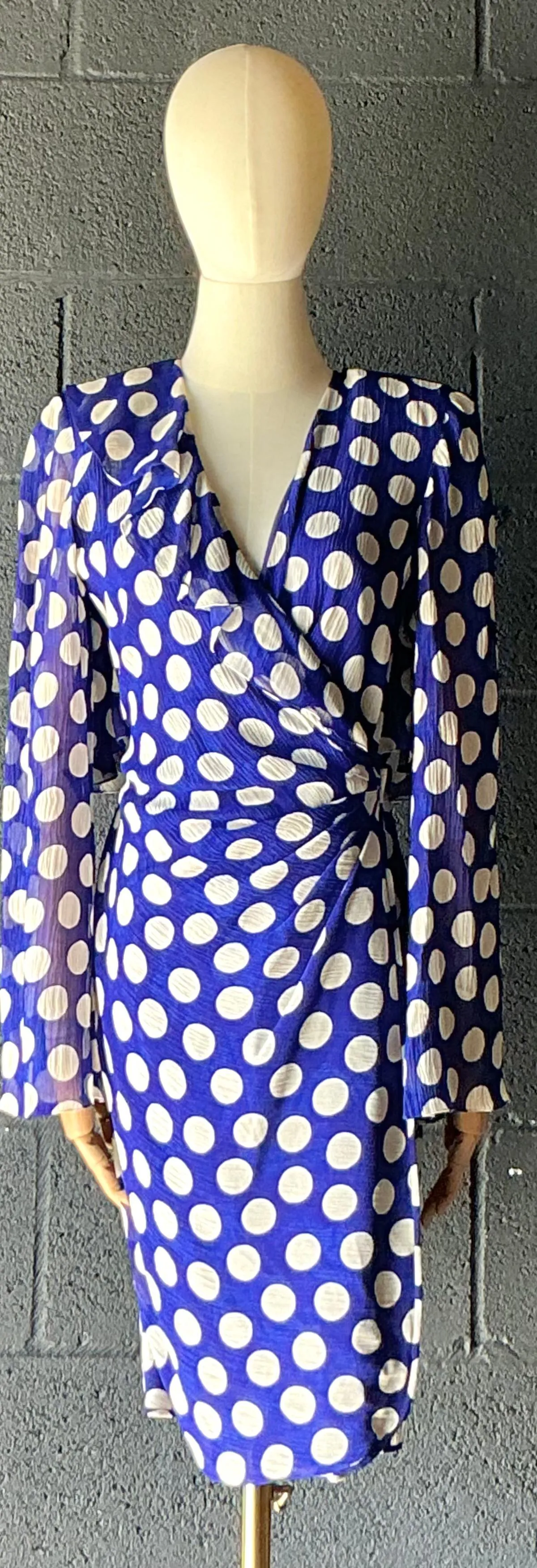 Vintage Emanuel Ungaro Blue & White Polka Dot Dress — additional photo 3