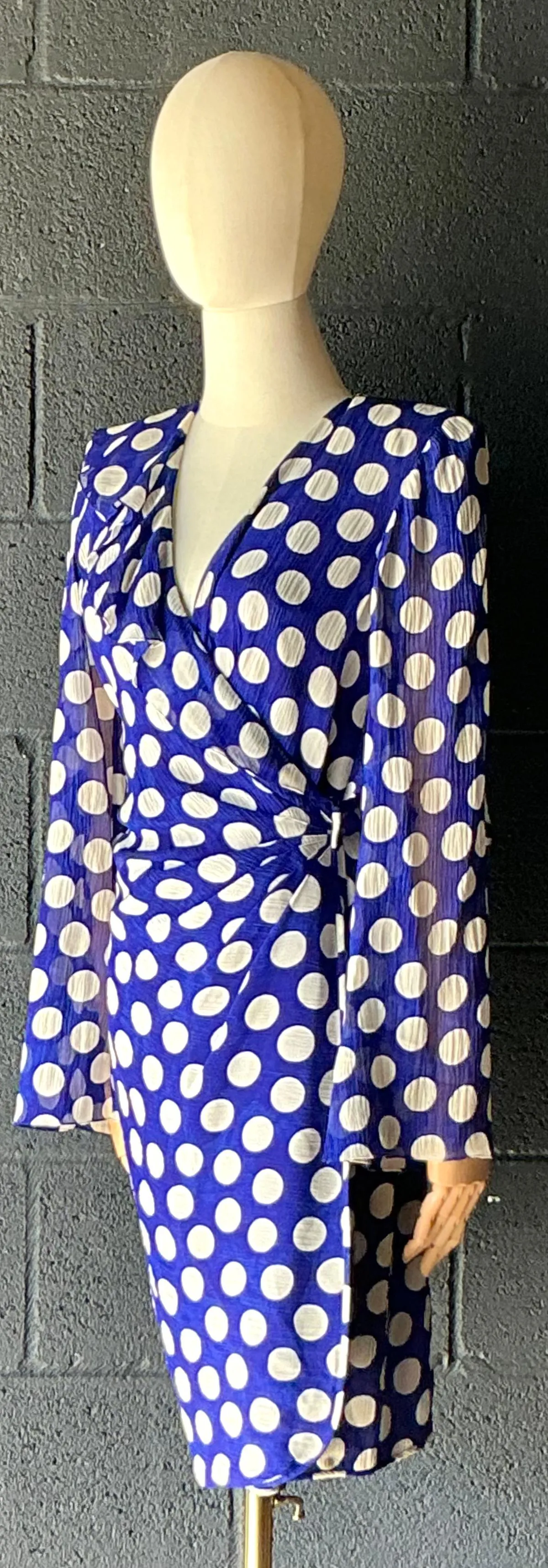 Vintage Emanuel Ungaro Blue & White Polka Dot Dress — additional photo 4