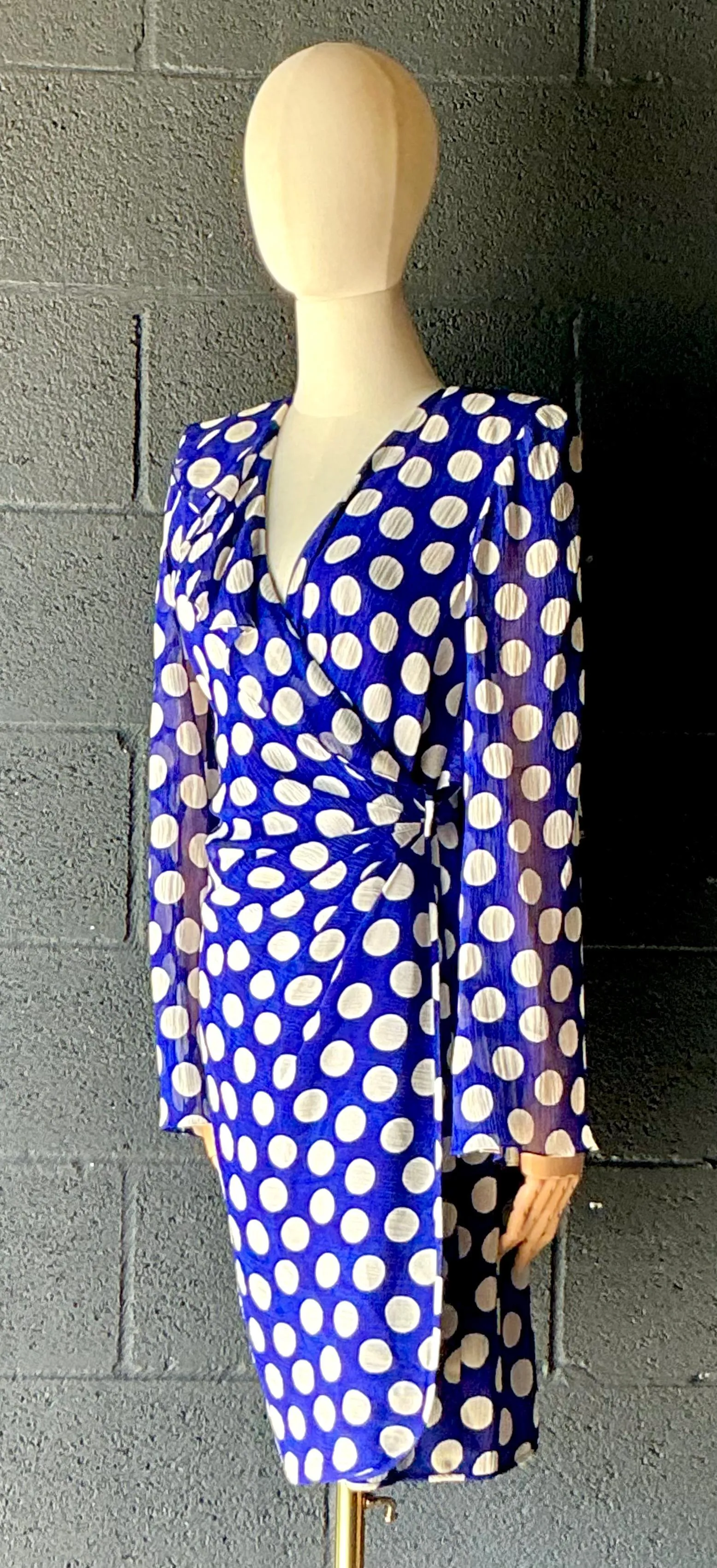 Vintage Emanuel Ungaro Blue & White Polka Dot Dress — additional photo 7