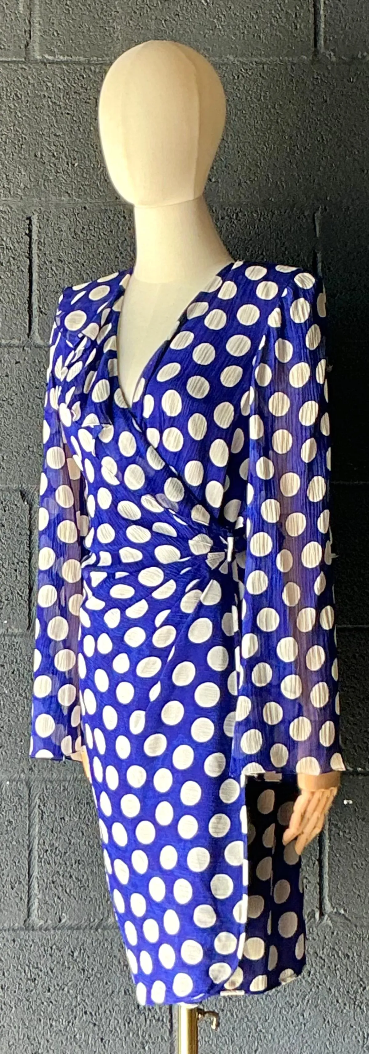 Vintage Emanuel Ungaro Blue & White Polka Dot Dress — additional photo 7