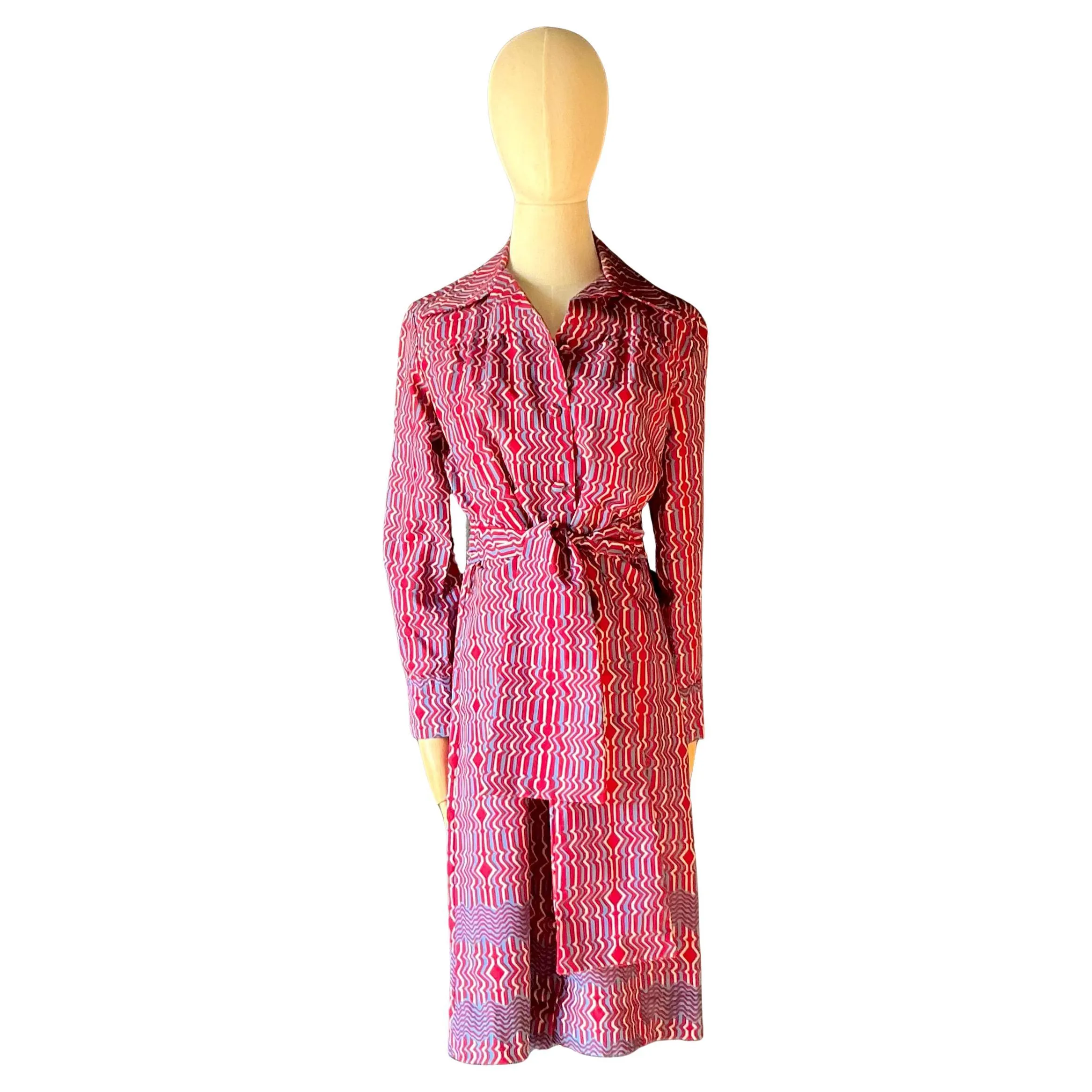 Vintage Lanvin Paris Blue & Red Patterned Dress — additional photo 1