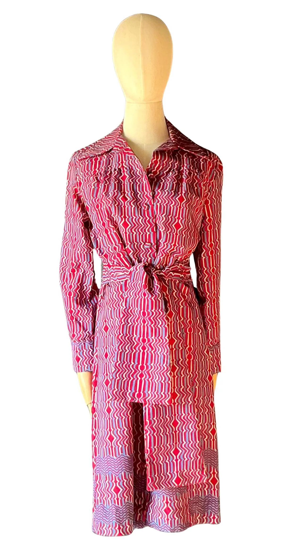 Vintage Lanvin Paris Blue & Red Patterned Dress