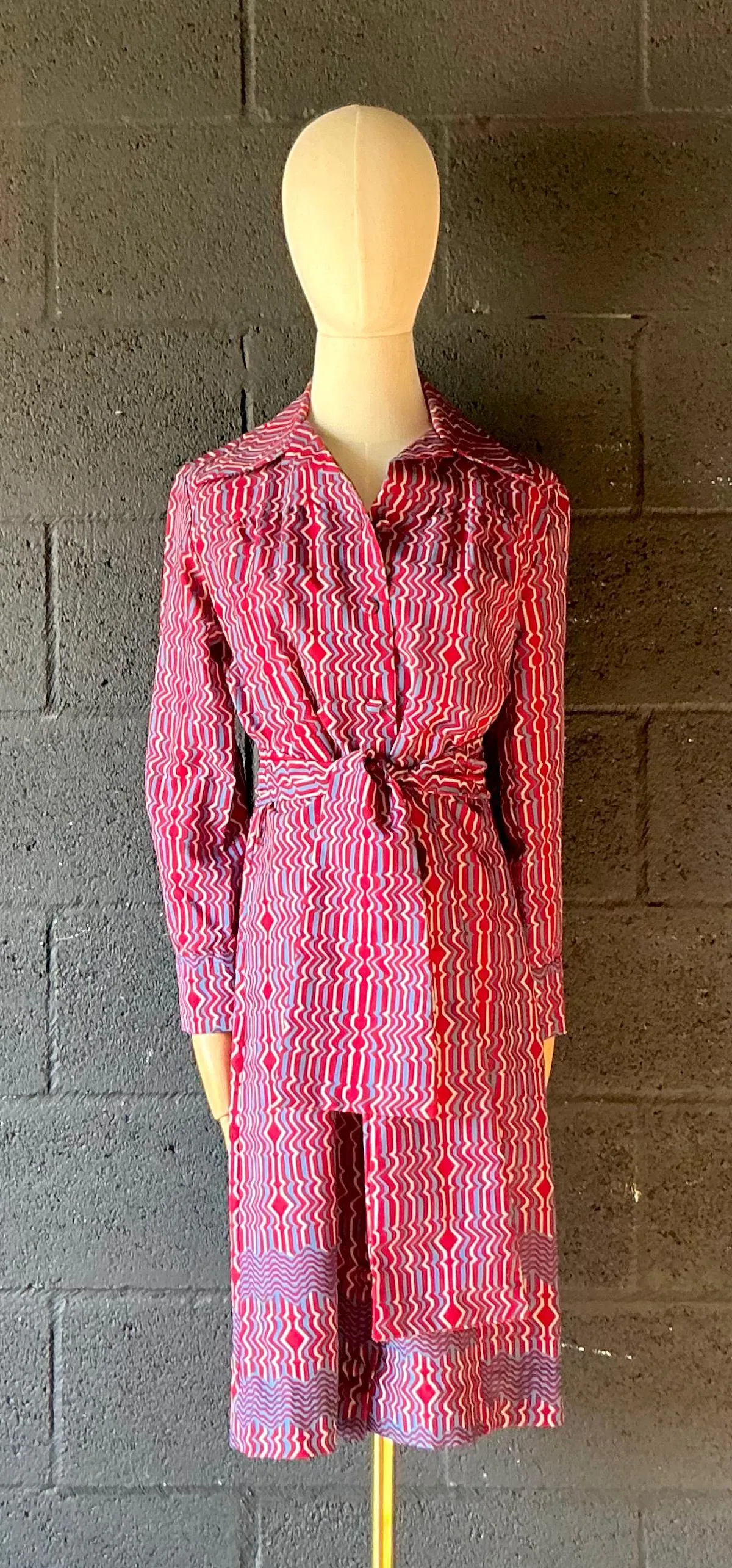 Vintage Lanvin Paris Blue & Red Patterned Dress — additional photo 1