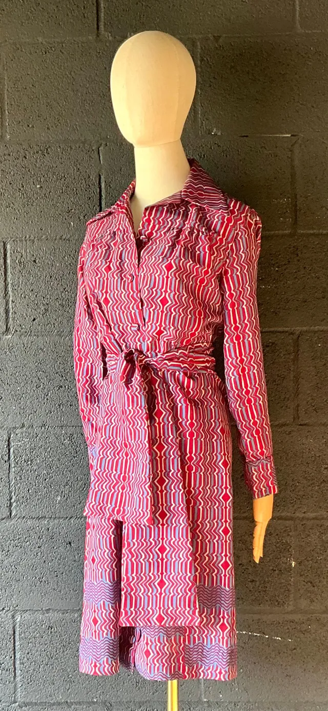 Vintage Lanvin Paris Blue & Red Patterned Dress — additional photo 6