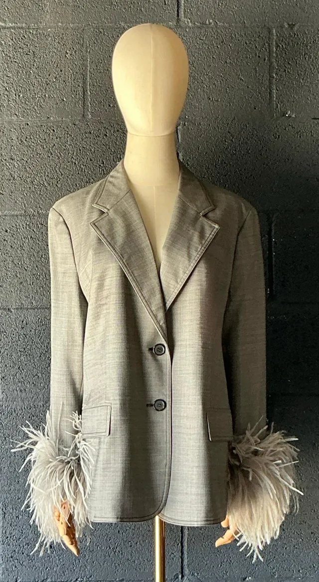 Vintage Prada Fil-A-Fil Feather Cuff Blazer — additional photo 3