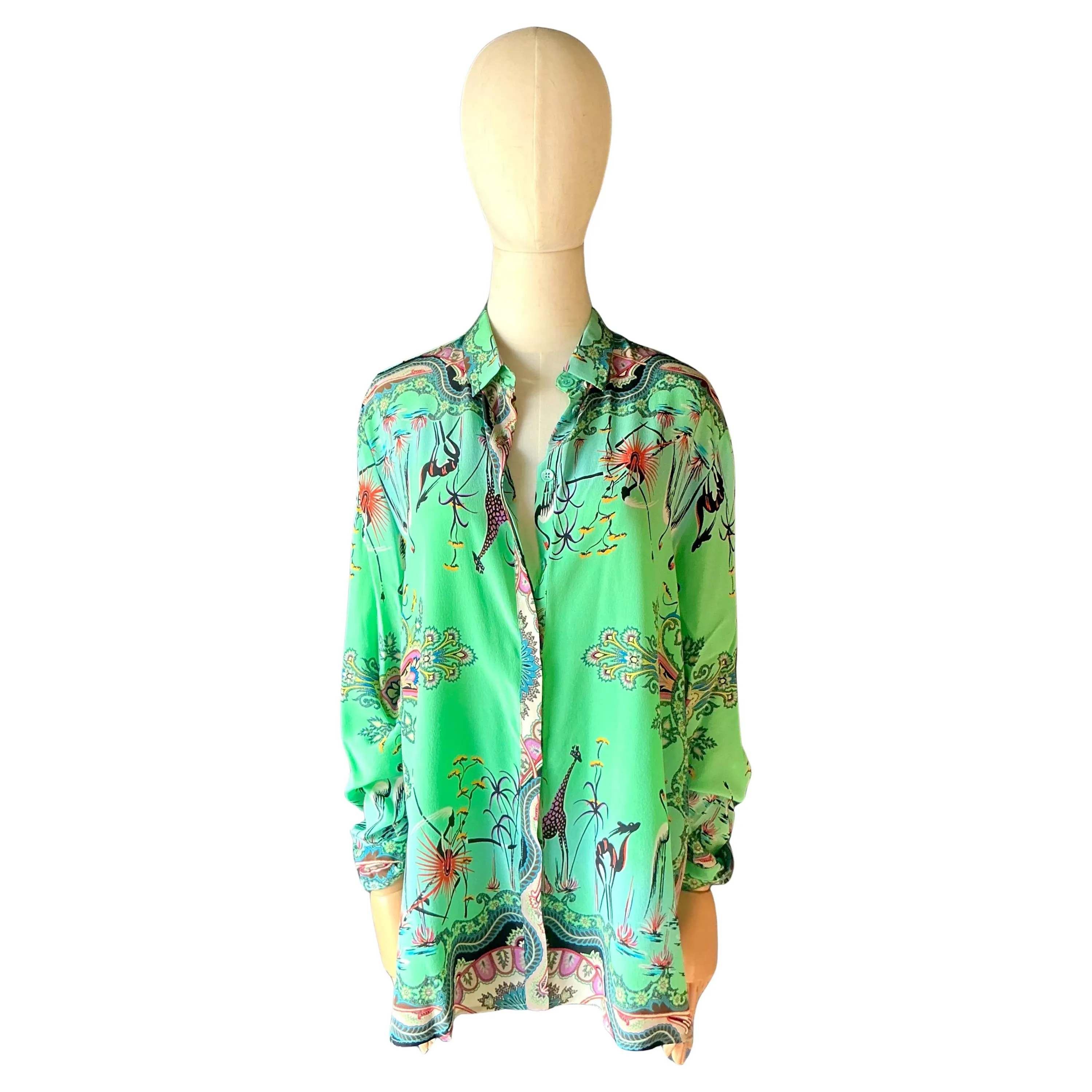 Vintage Etro Green Bird Silk Blouse — additional photo 1