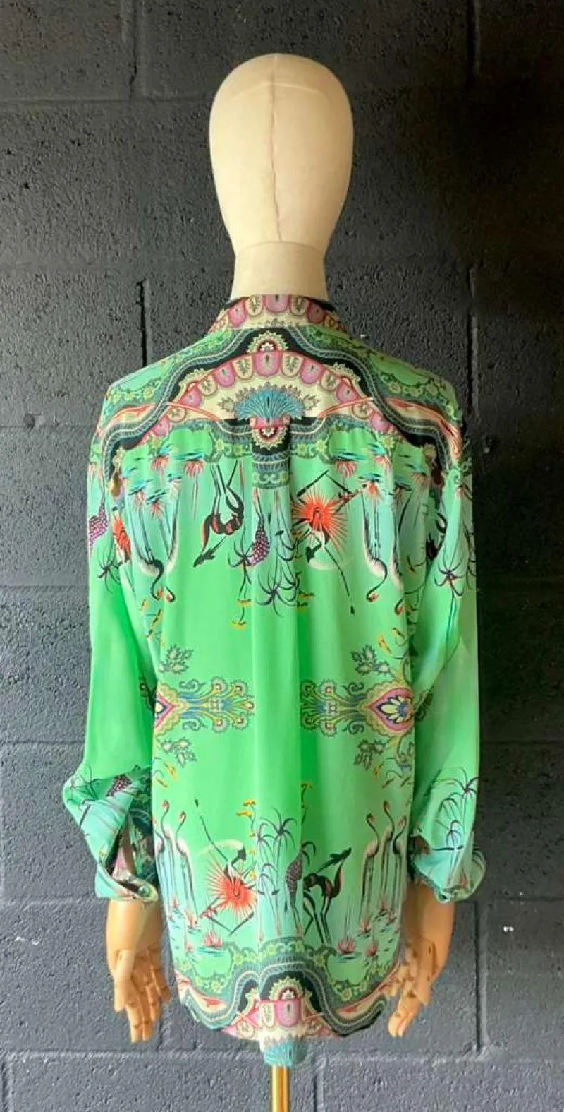 Vintage Etro Green Bird Silk Blouse — additional photo 3