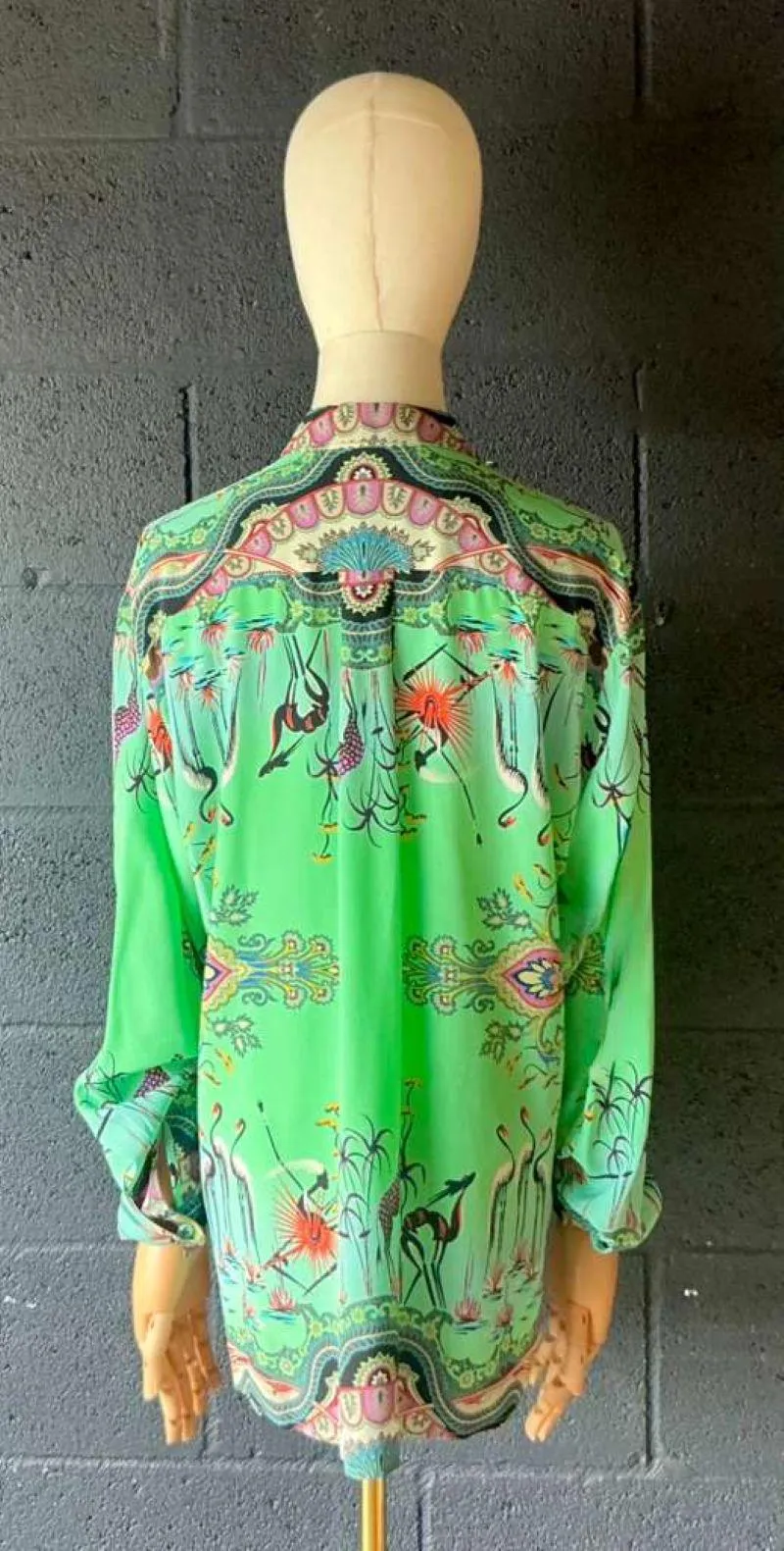 Vintage Etro Green Bird Silk Blouse — additional photo 5