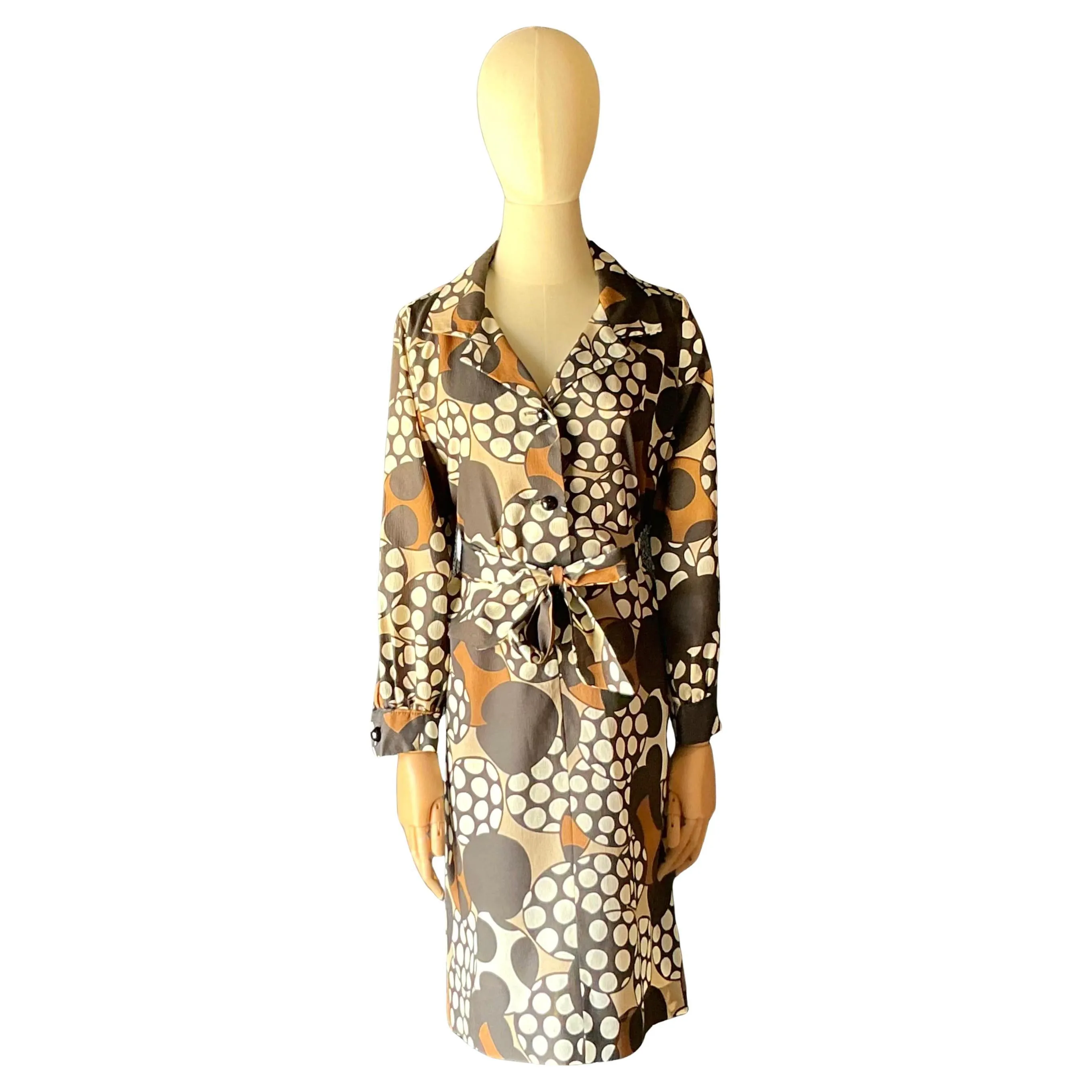 Vintage Brown & White Patterned Dress — additional photo 1