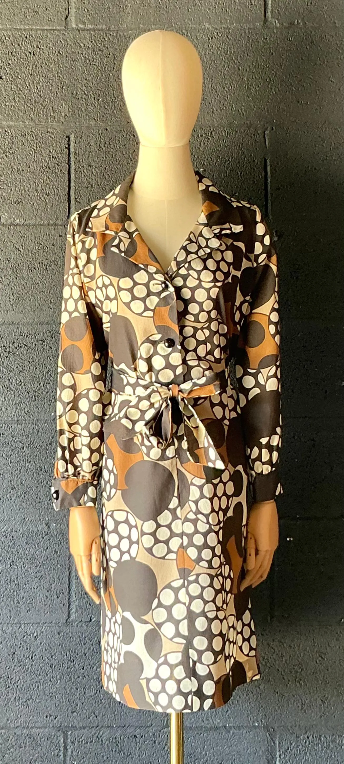 Vintage Brown & White Patterned Dress — additional photo 2
