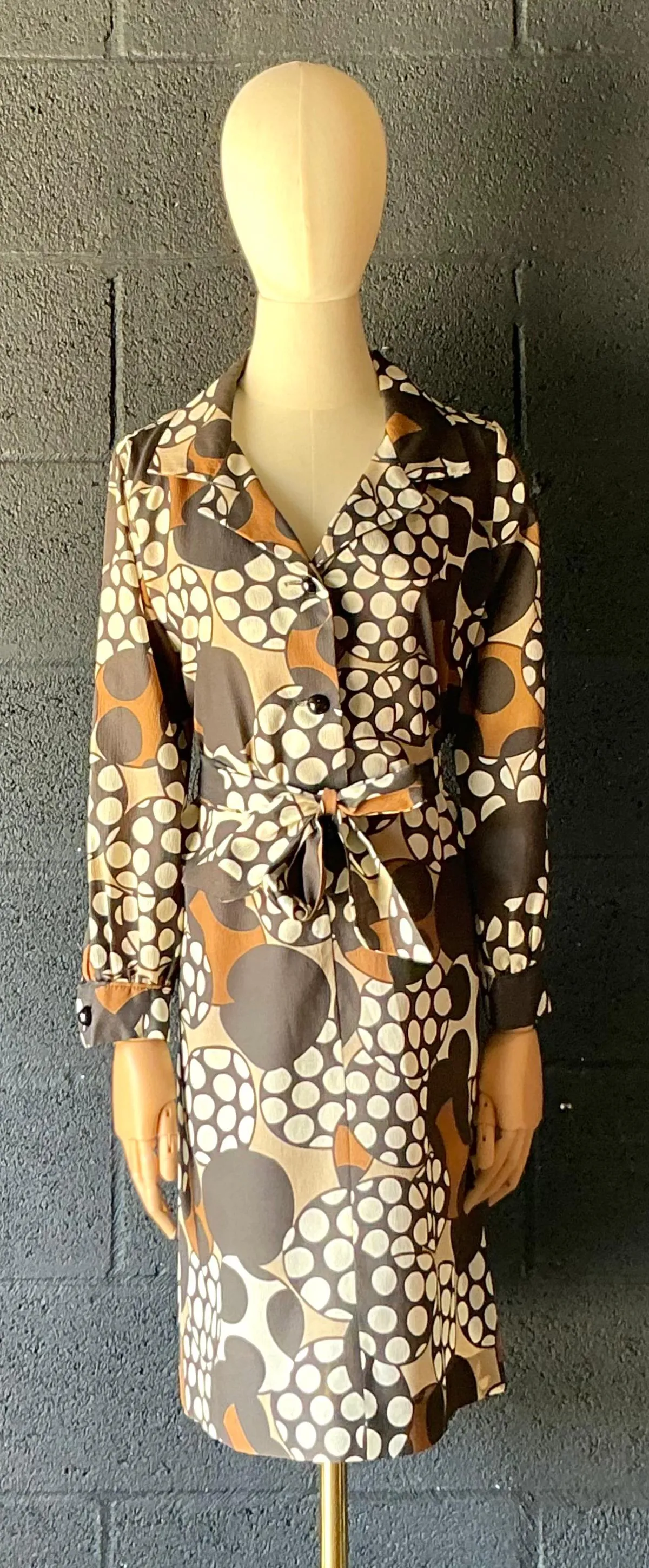 Vintage Brown & White Patterned Dress — additional photo 1