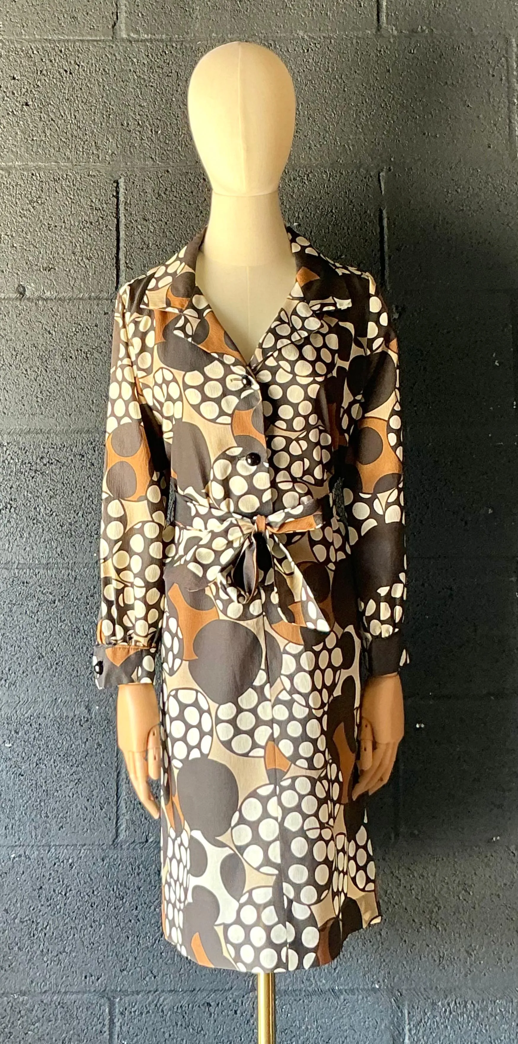 Vintage Brown & White Patterned Dress — additional photo 3