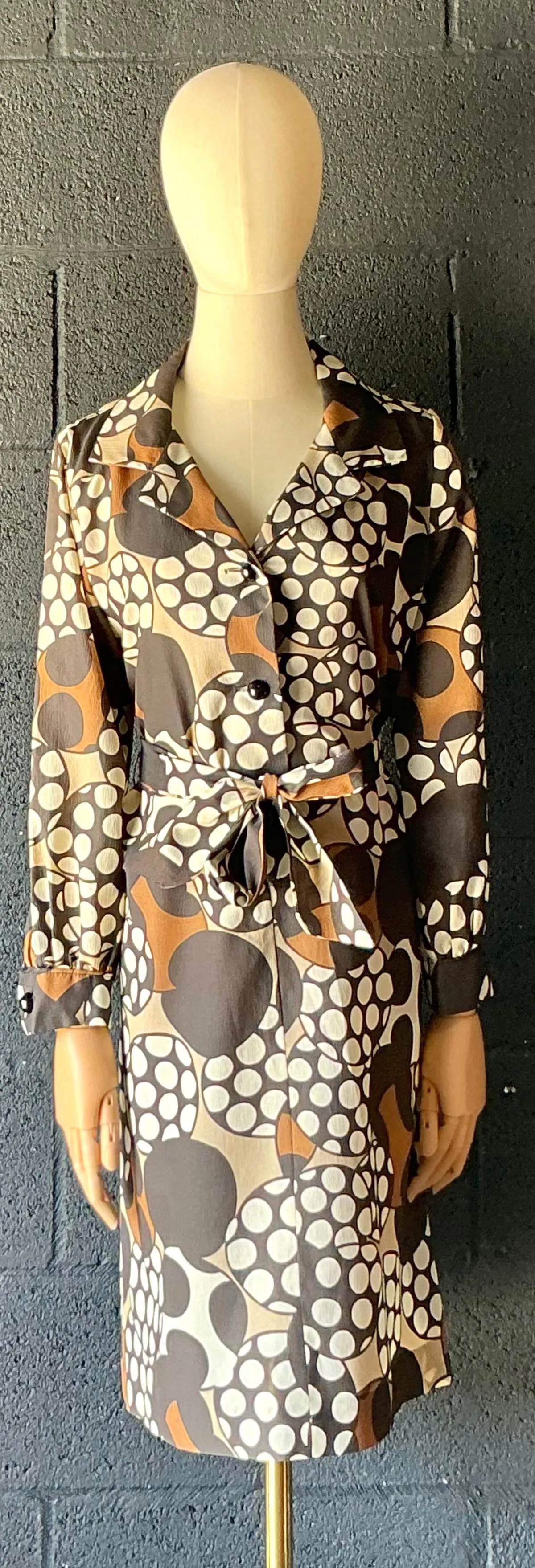 Vintage Brown & White Patterned Dress — additional photo 2