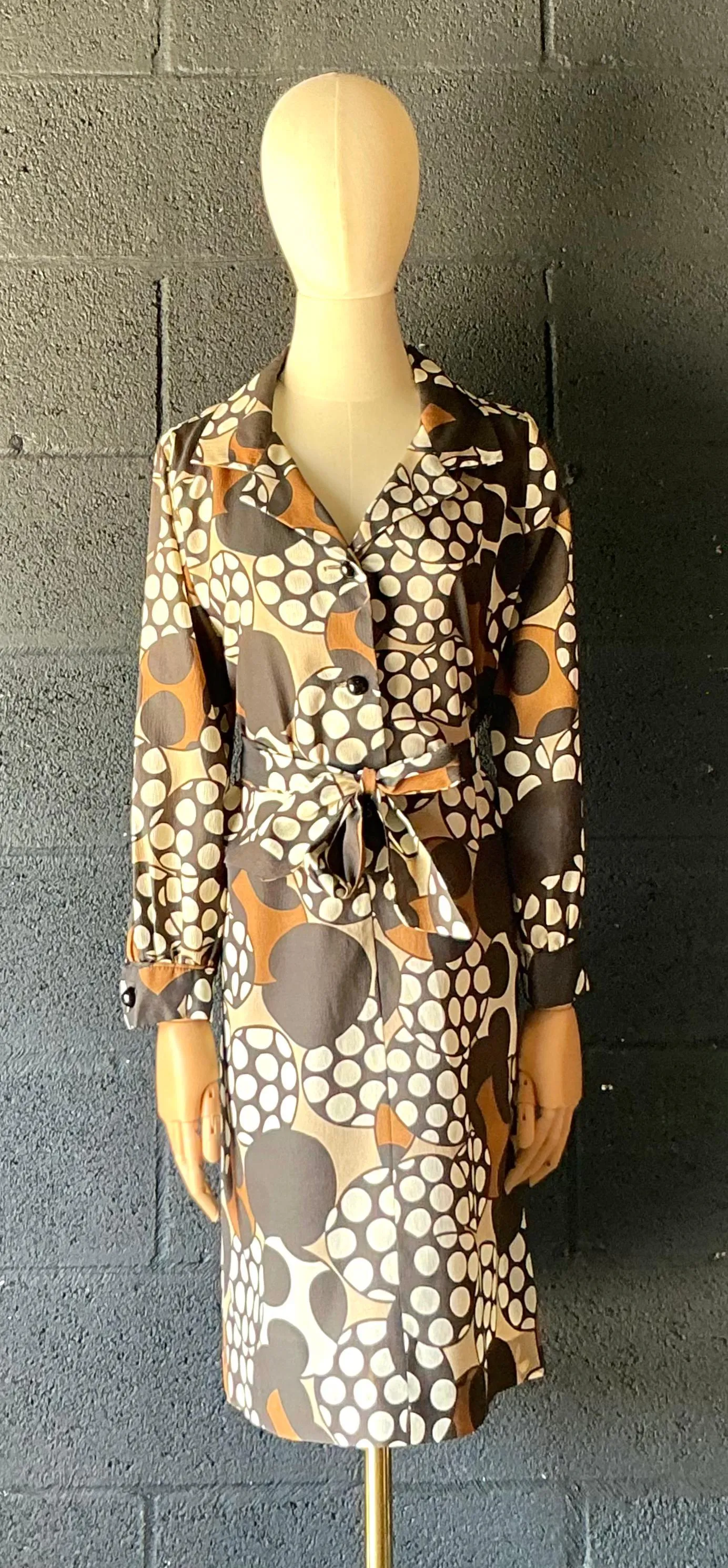 Vintage Brown & White Patterned Dress — additional photo 4