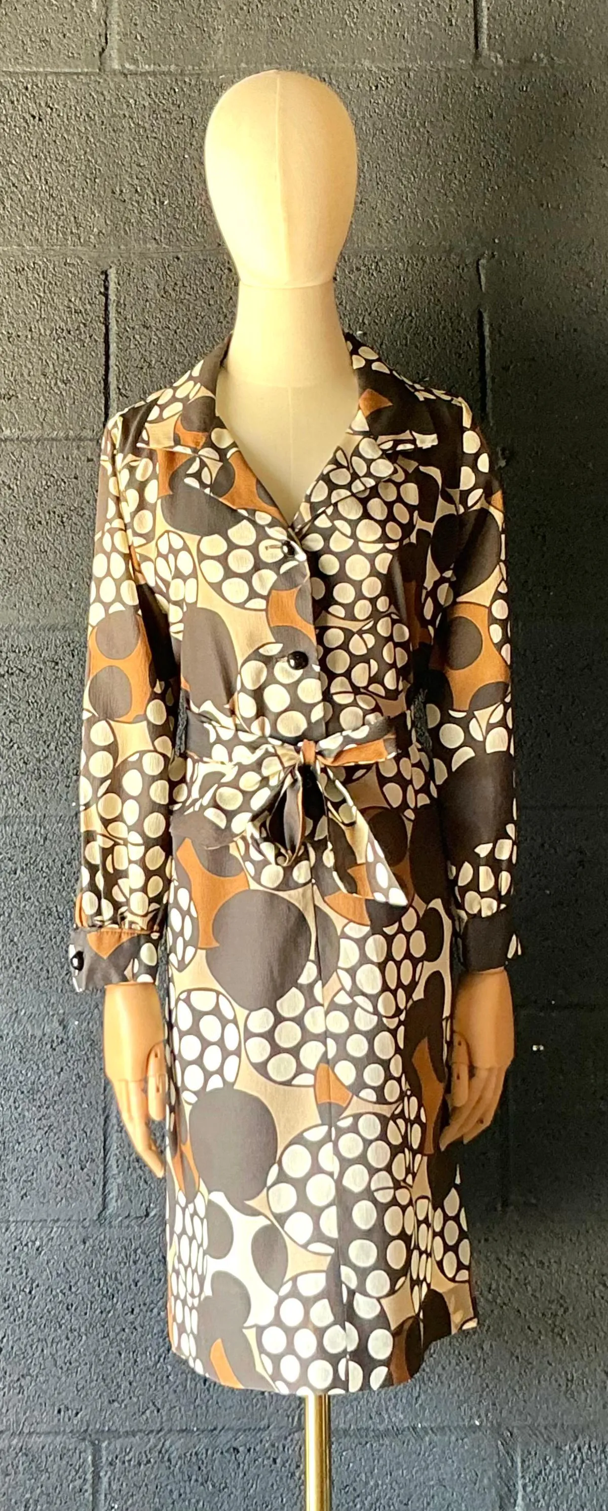Vintage Brown & White Patterned Dress — additional photo 3