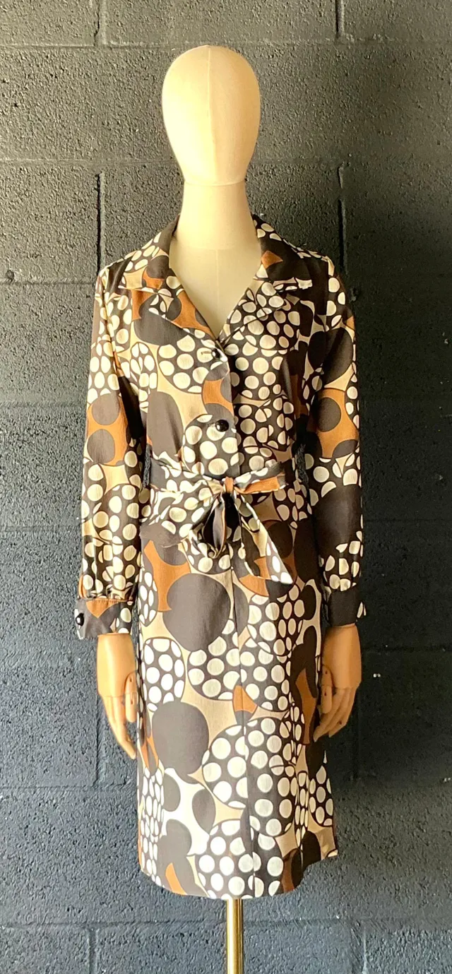 Vintage Brown & White Patterned Dress — additional photo 4