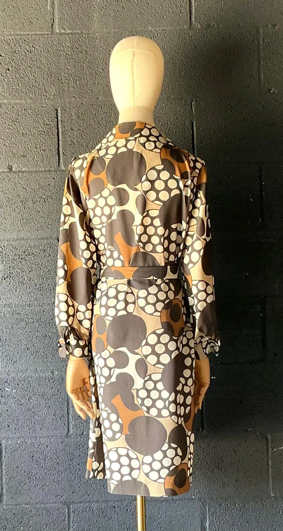 Vintage Brown & White Patterned Dress — additional photo 5