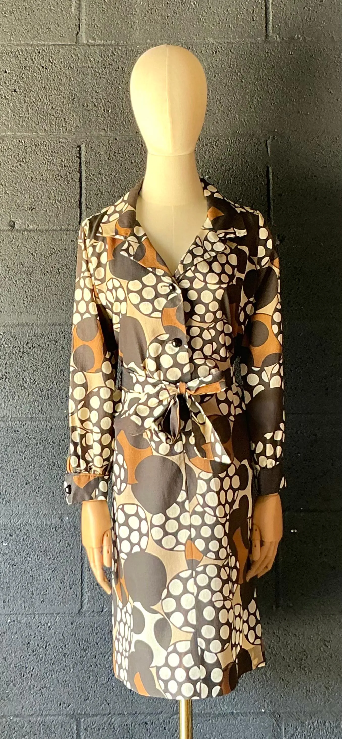 Vintage Brown & White Patterned Dress — additional photo 7