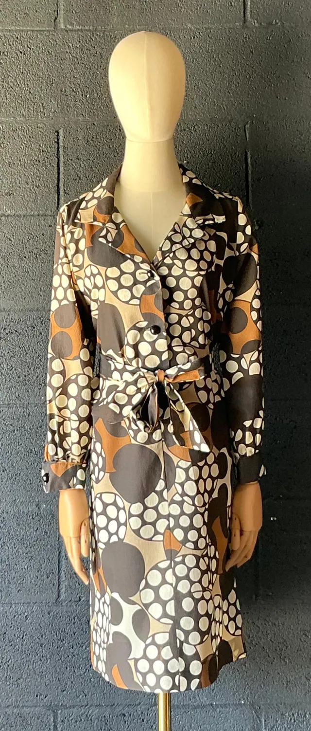 Vintage Brown & White Patterned Dress — additional photo 8