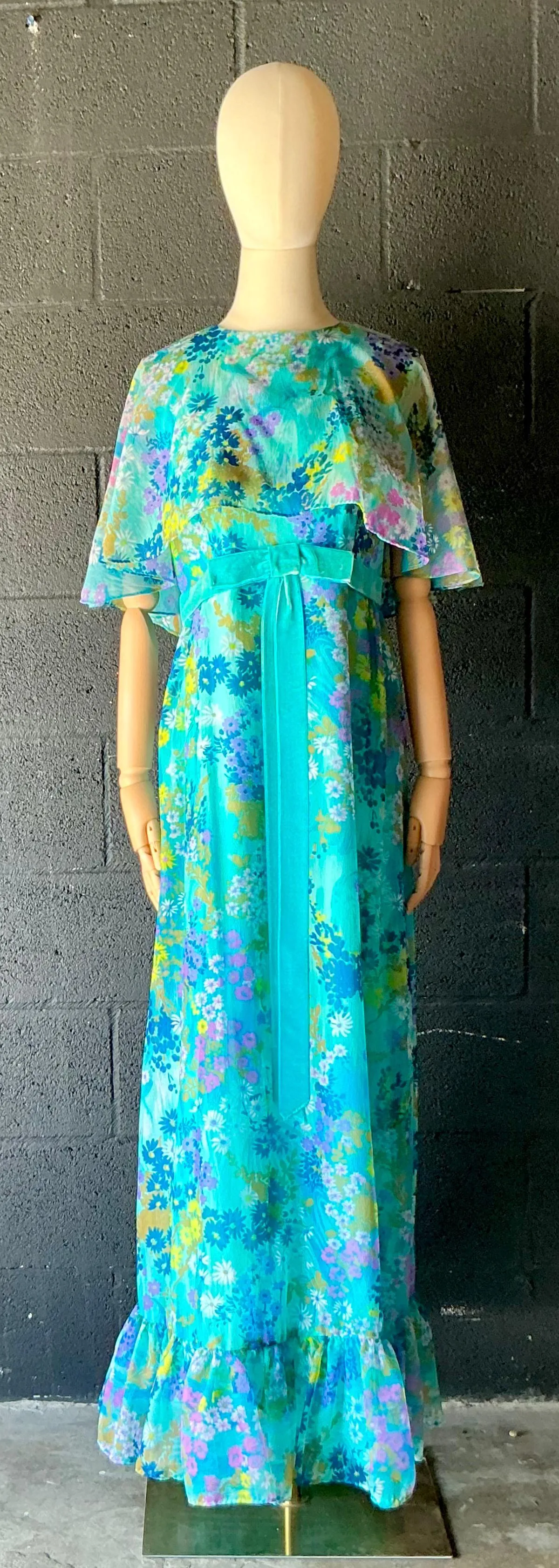 Vintage Blue Floral Dress with Bow