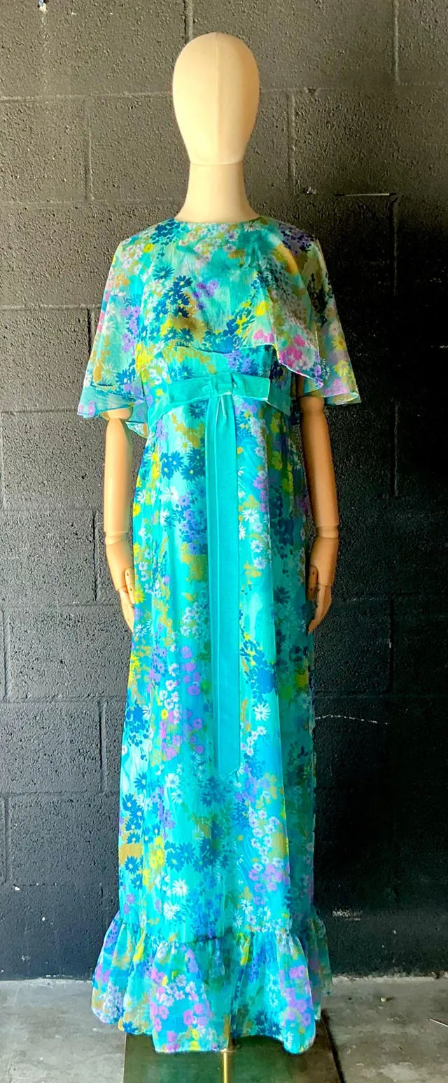Vintage Blue Floral Dress with Bow — additional photo 4