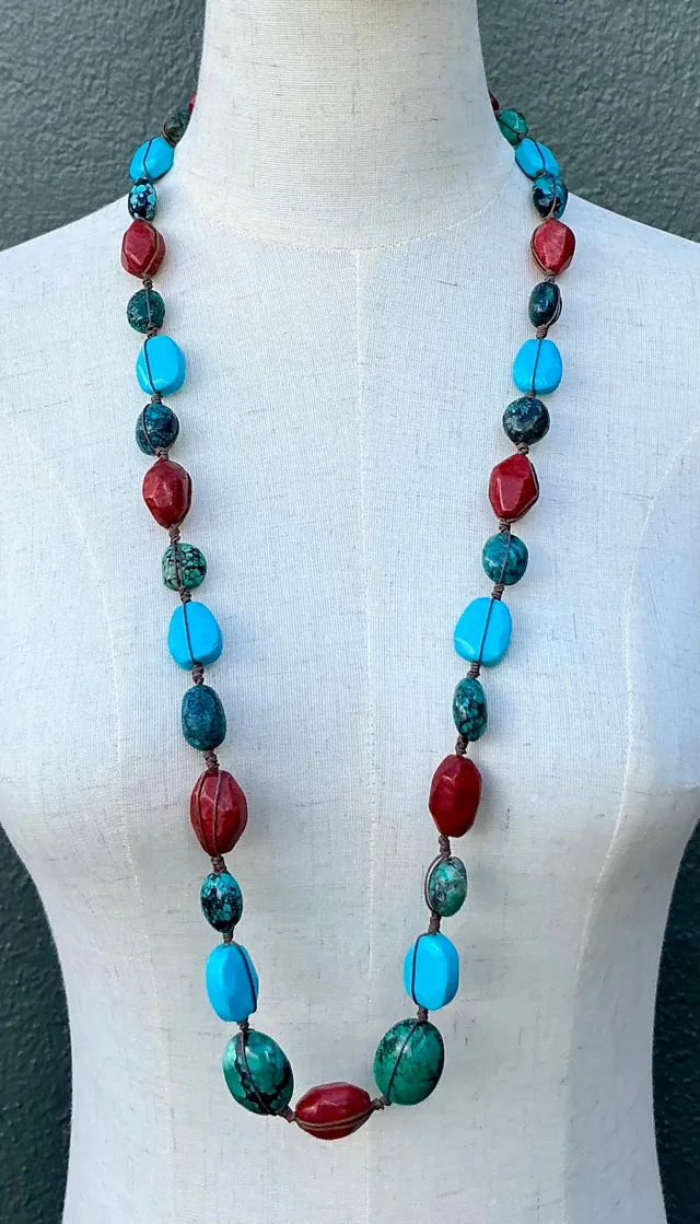 Vintage Turquoise & Coral Bead Necklace — additional photo 1