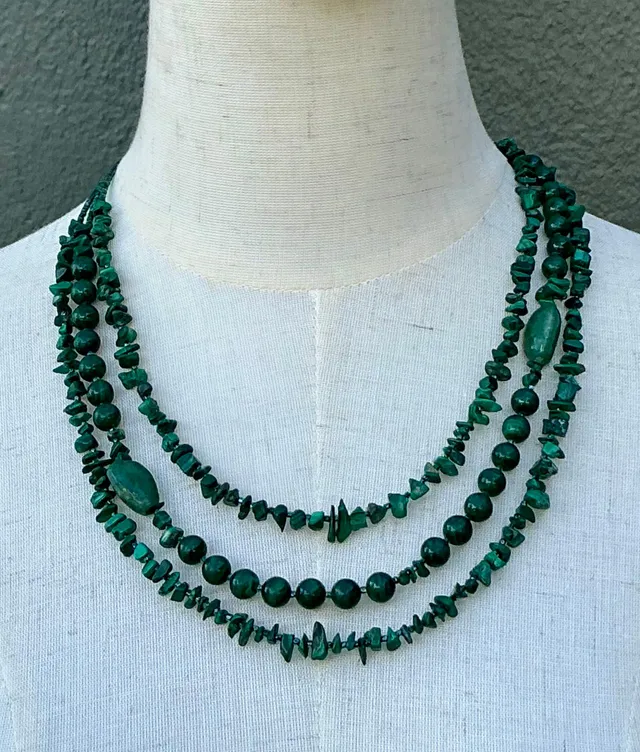 Vintage Boho Malachite Three-Stranded Necklace — additional photo 3