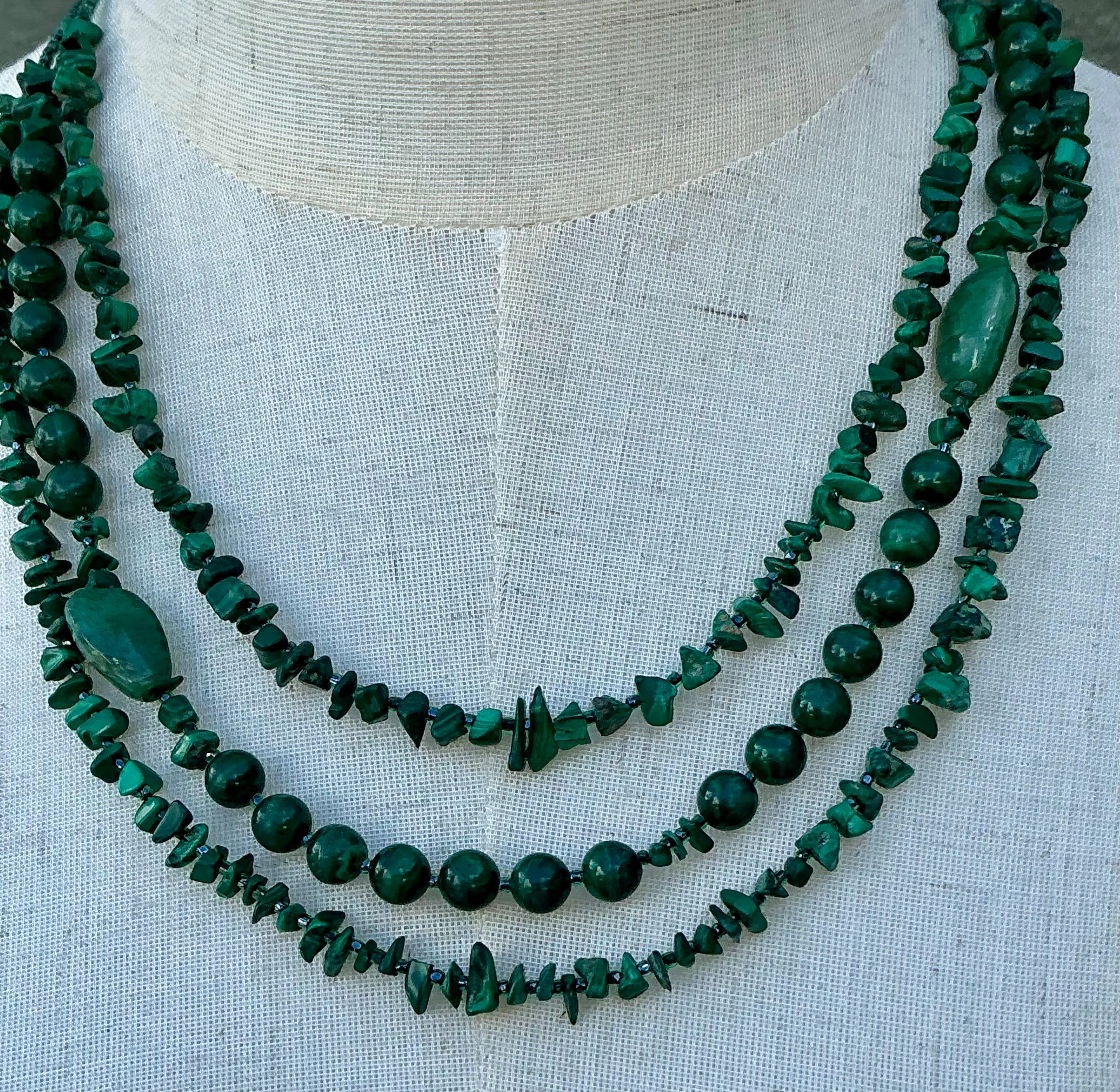Vintage Boho Malachite Three-Stranded Necklace — additional photo 4